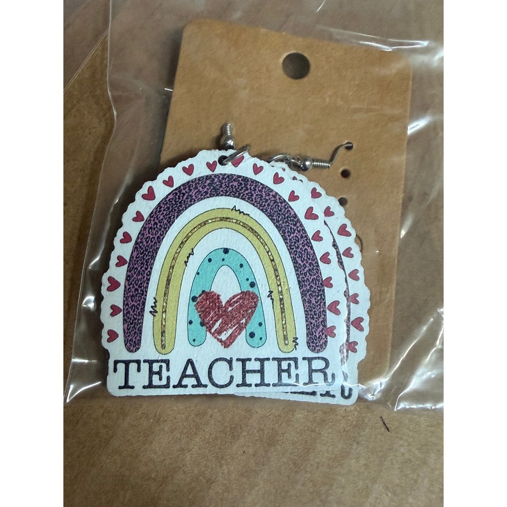 Rainbow Heart Teacher Earrings